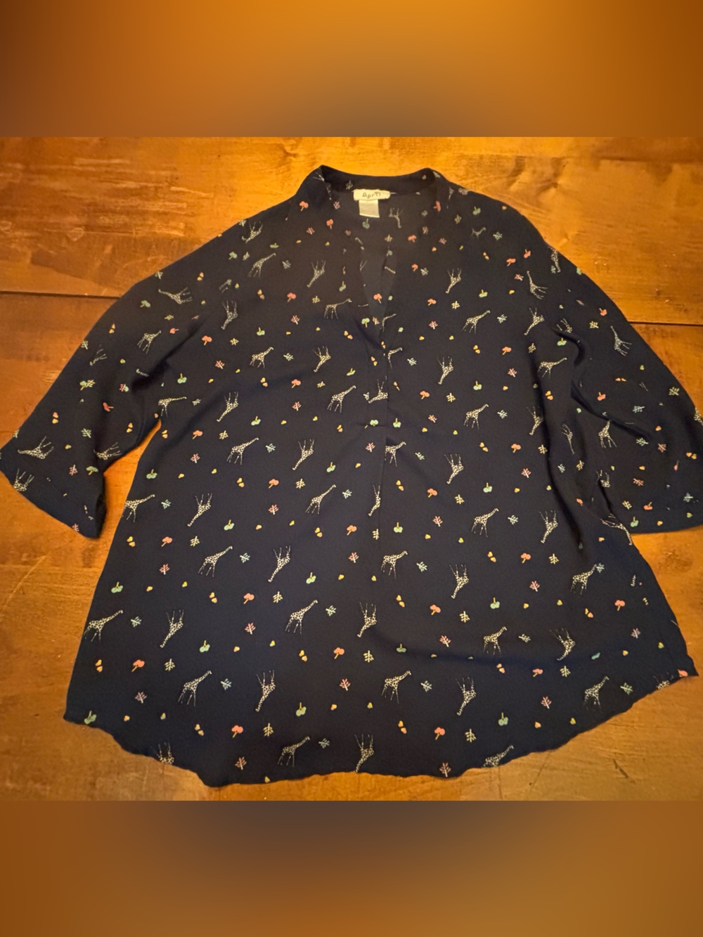Loft Navy Giraffe Print V-Neck Blouse